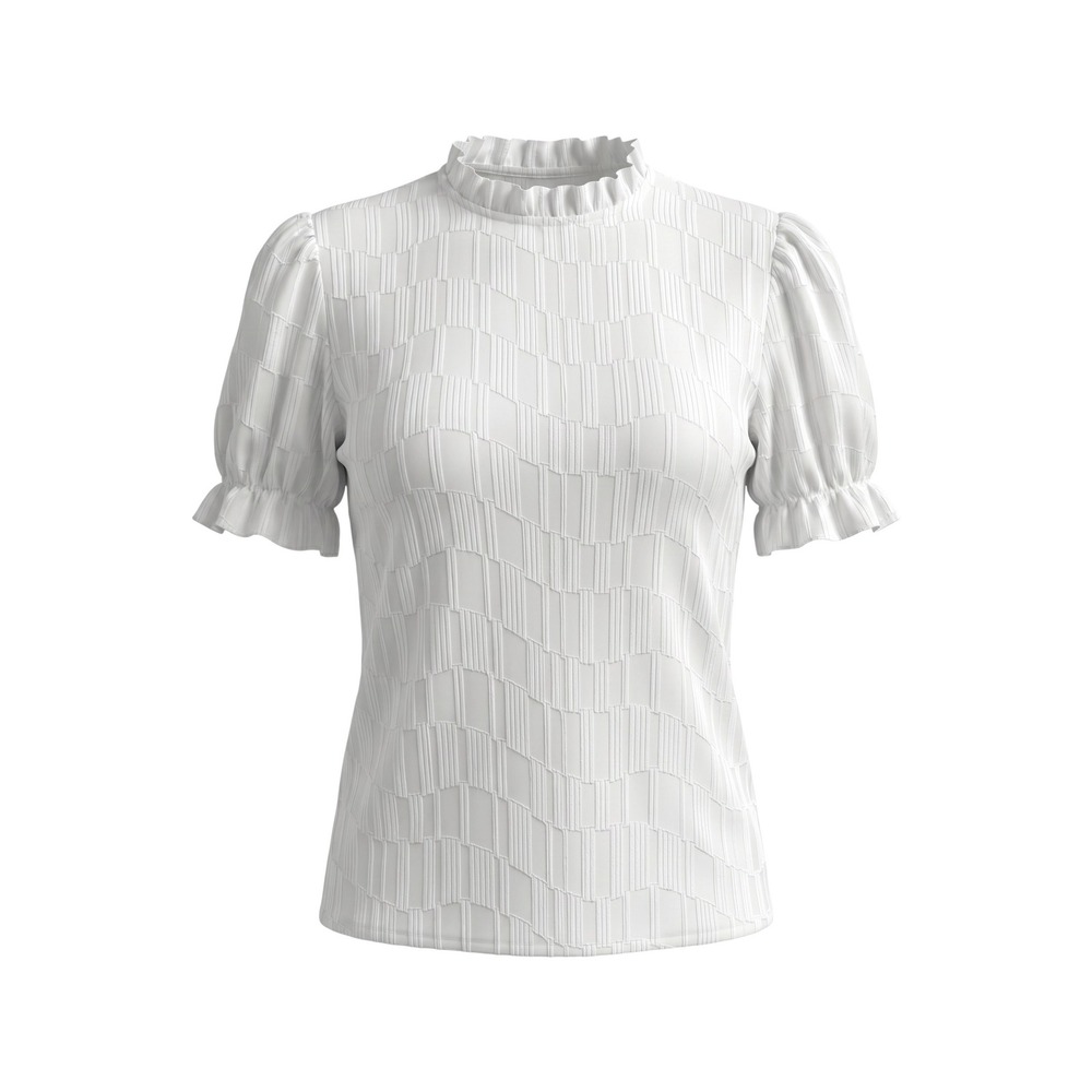 Shannon Ford New York Blouse White Ruffle Neck Puff Sleeve Textured - Large - Picture 1 of 7